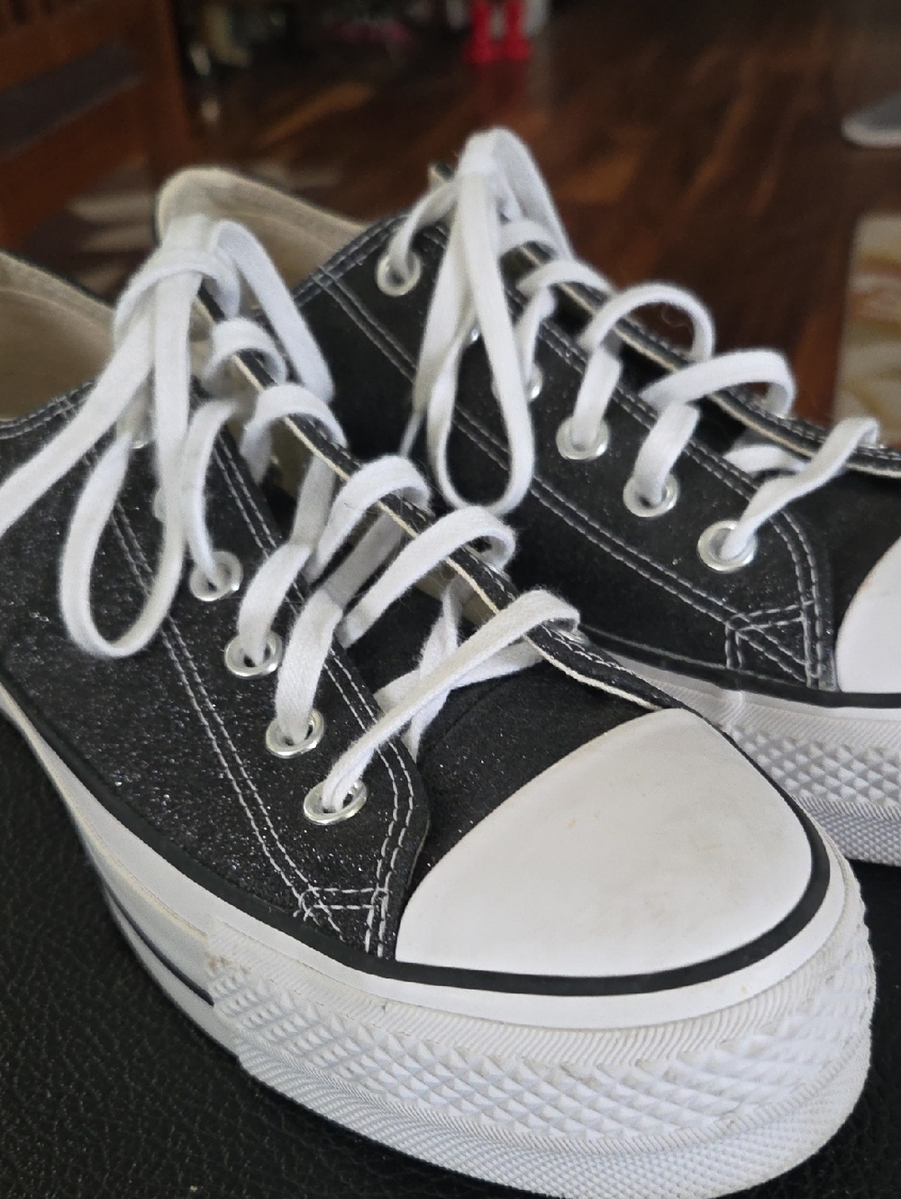 Converse Adults Black Sparkle Canvas Low-Top Platforn Sneakers with White Accent